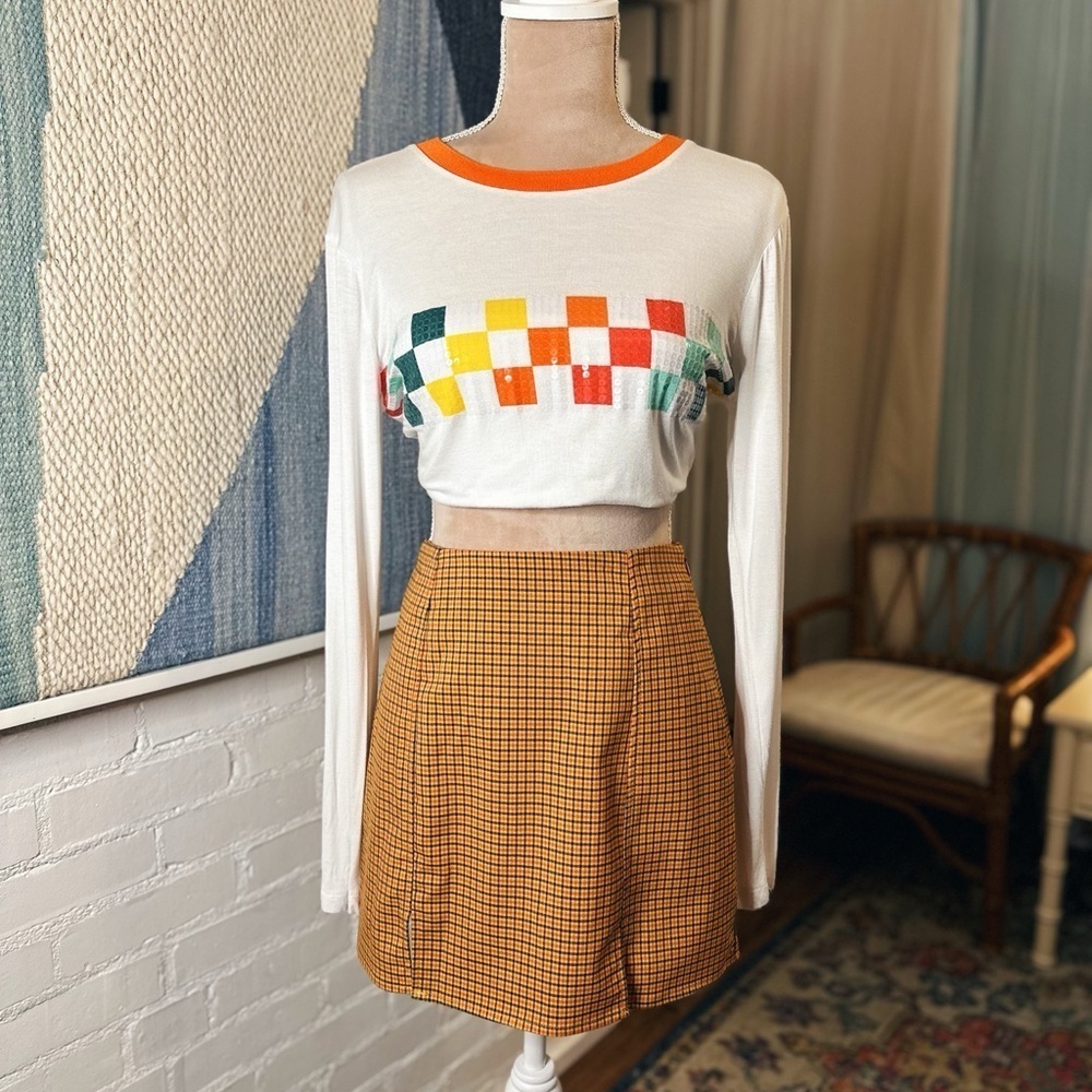 Urban Outfitters Orange and Blue Micro Plaid Mini Skirt